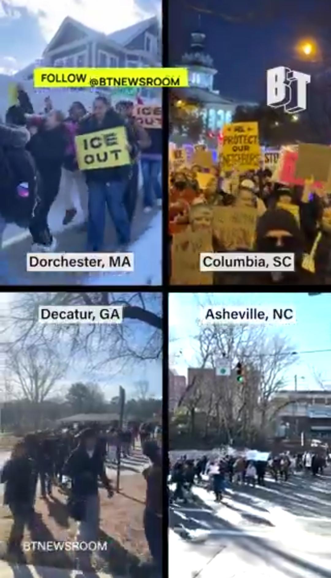 新闻快讯——特朗普就职一周年之际，全美爆发大规模抗议活动。民众纷纷罢课、罢工，呼