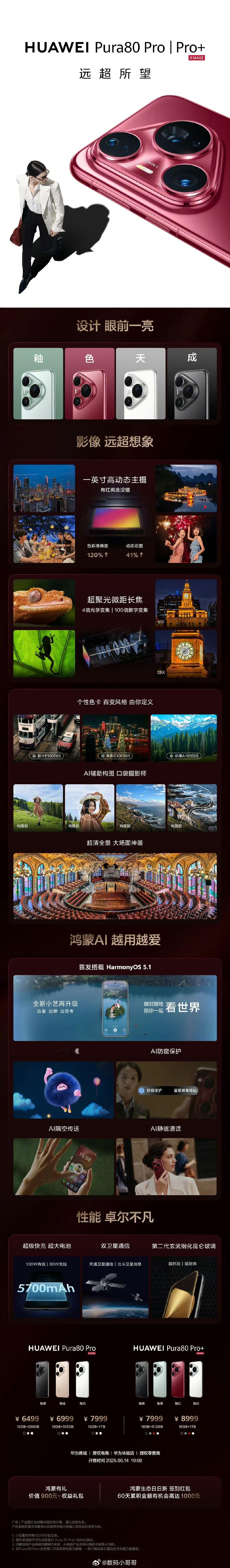 Pura80价格公布！华为Pura 80 Pro售价6499元起，华为Pura 
