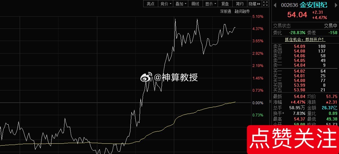 “金安国纪002636”今天T的爽不，4000多家下跌，做T的朋友吃肉了吧；上午