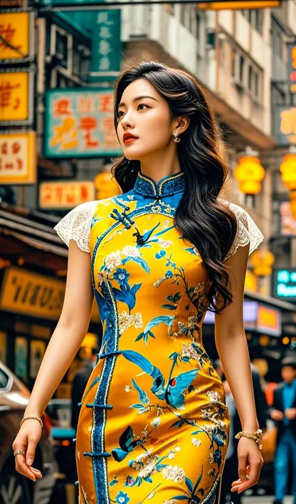 街头旗袍美女走秀，#旗袍模特美女# #旗袍秀一秀！# #最美旗袍秀。# #妖艳的