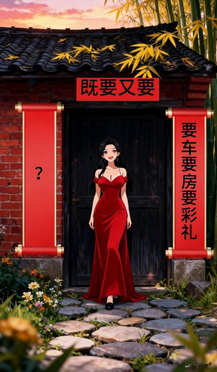 缺一个惊艳下联，才华横溢的你请赐墨留香
横批:既要又要
上联:要车要房要彩礼
下