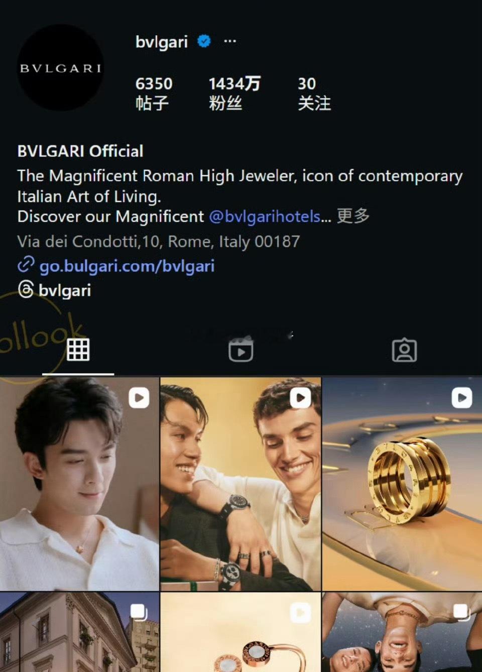 吴磊全球刷脸了，BVLGARI海外社媒官方ins更新合集短片，由全球多位明星拼接
