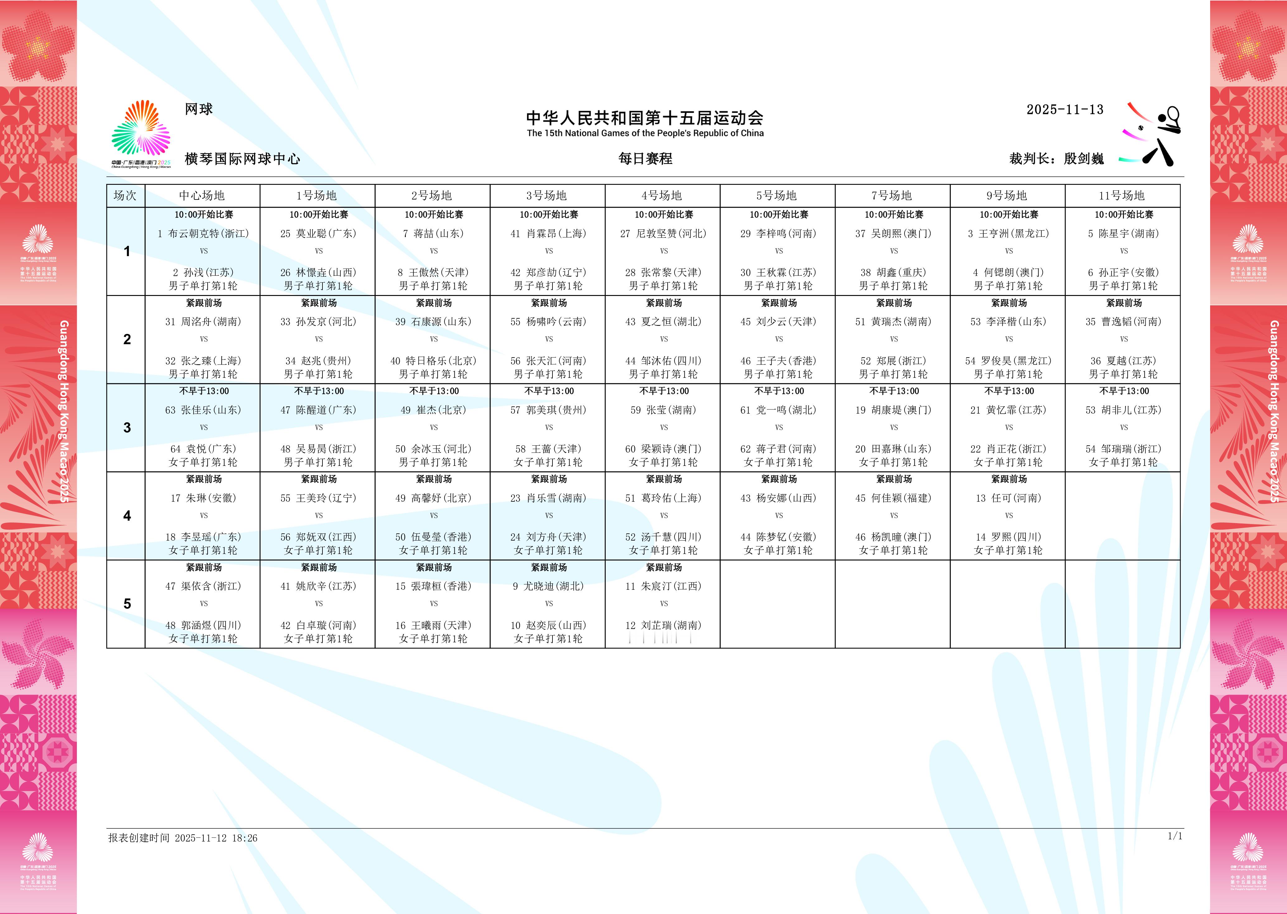 网球单打首轮明日开战！赛程来啦～