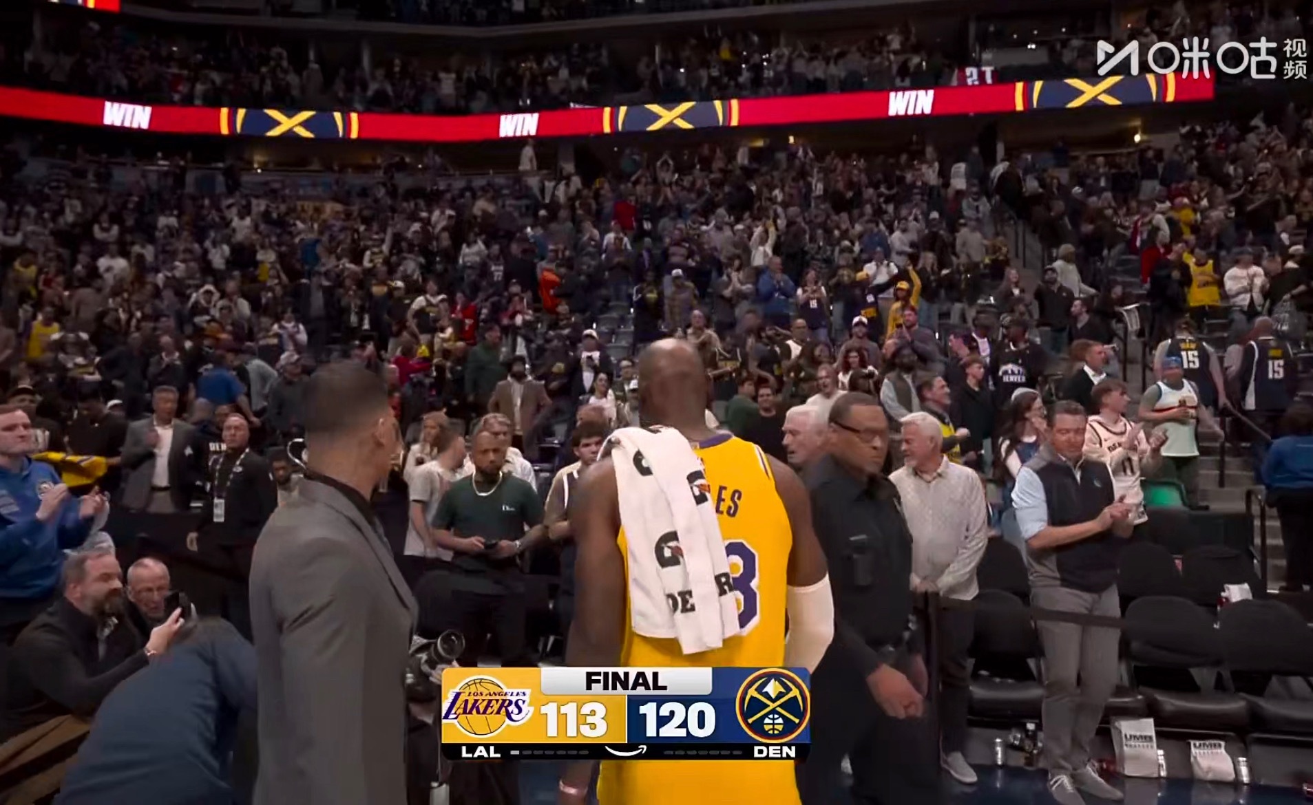 比赛结束，湖人不敌掘金，三连胜结束。湖人vs掘金