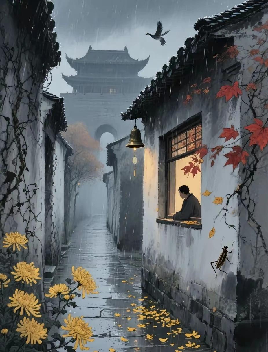 上联：秋霜淡染窗前叶
下联：春雨微润院后花
