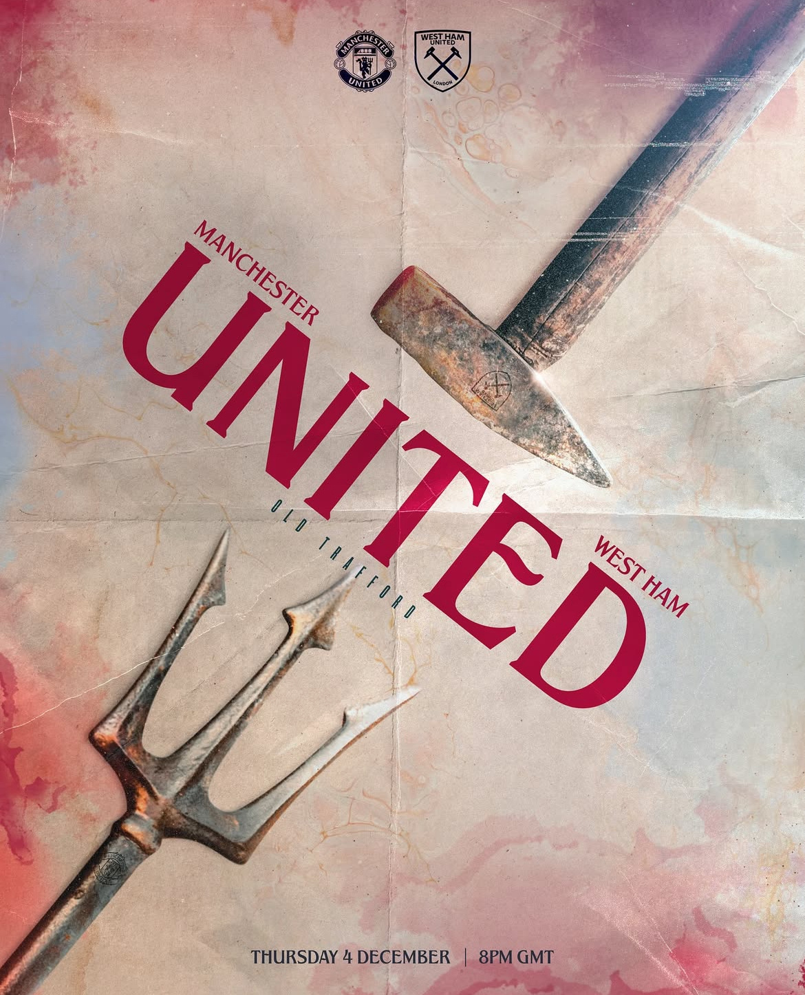 三叉戟 & 铁锤这是西汉姆联的媒体团队制作的比赛预告图，非常简洁大气，两队的元素