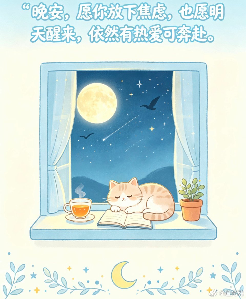 晚安，愿你放下焦虑，也愿明天醒来，依然有热爱可奔赴。 ​​​