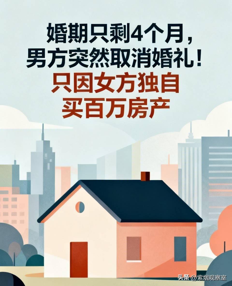 婚期只剩4个月，男方突然取消婚礼！只因女方独自买百万房产
 
近来网上有一件婚事