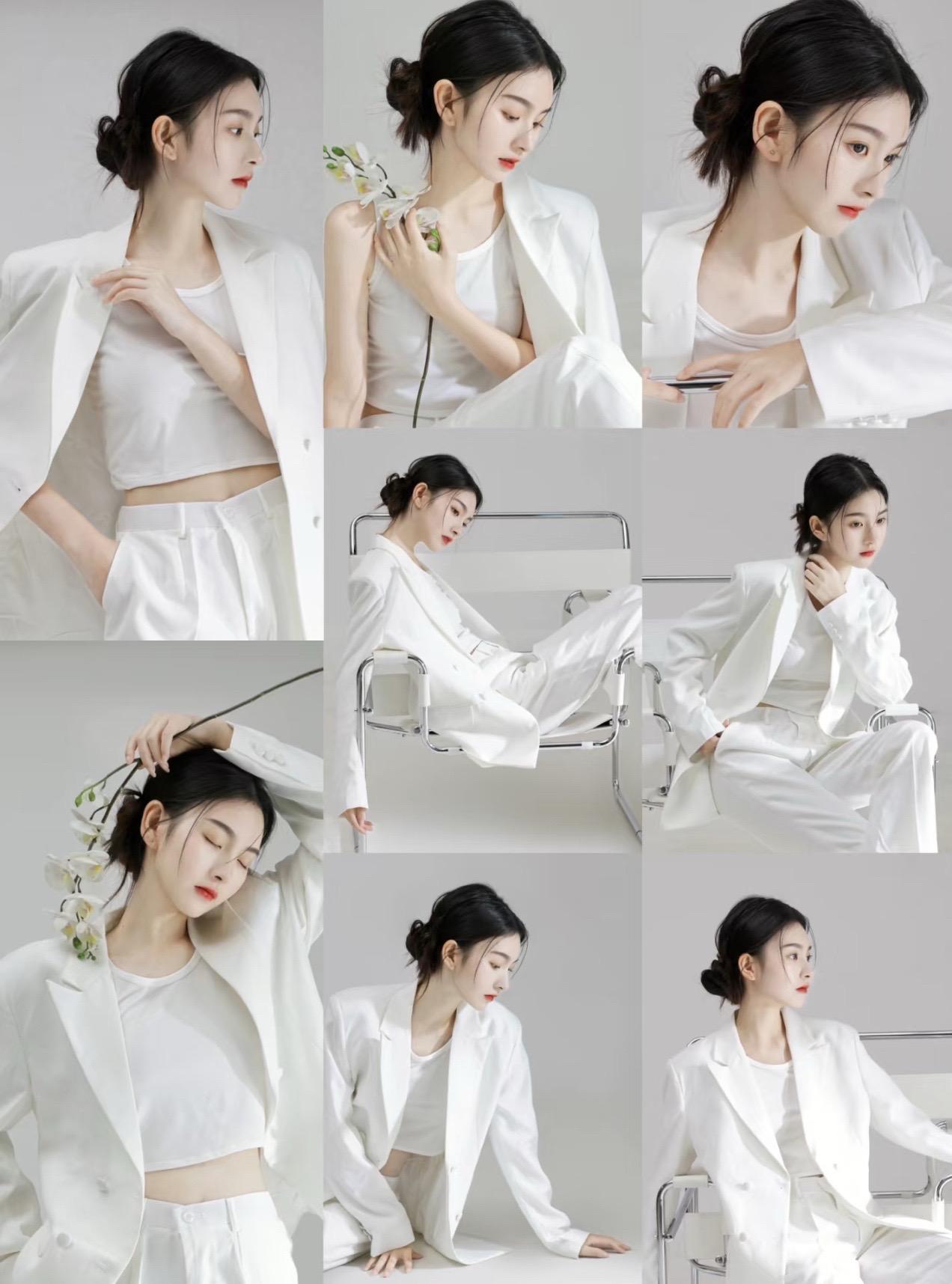 白色西装职场大女主来袭。白色西装写真姐妹看过来