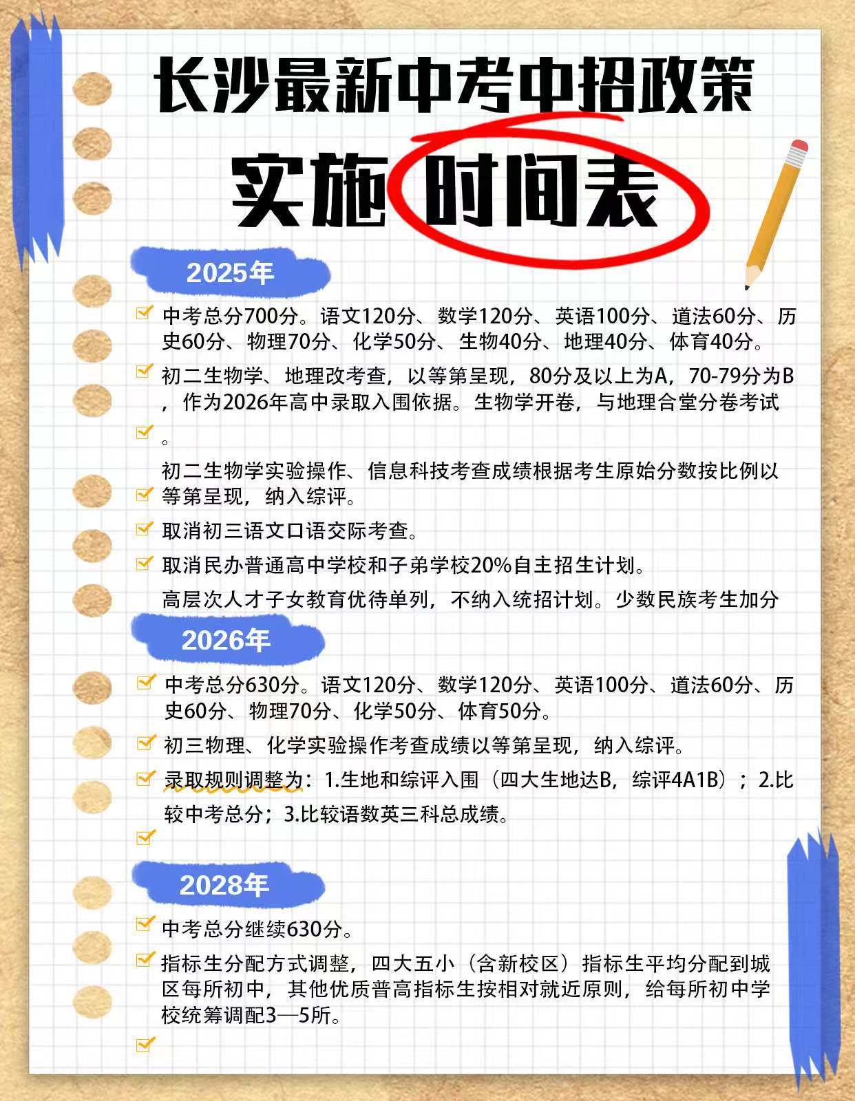 【长沙民办高中与子弟学校取消自主招生】3月24日，长沙市最新中考中招政策公布，根