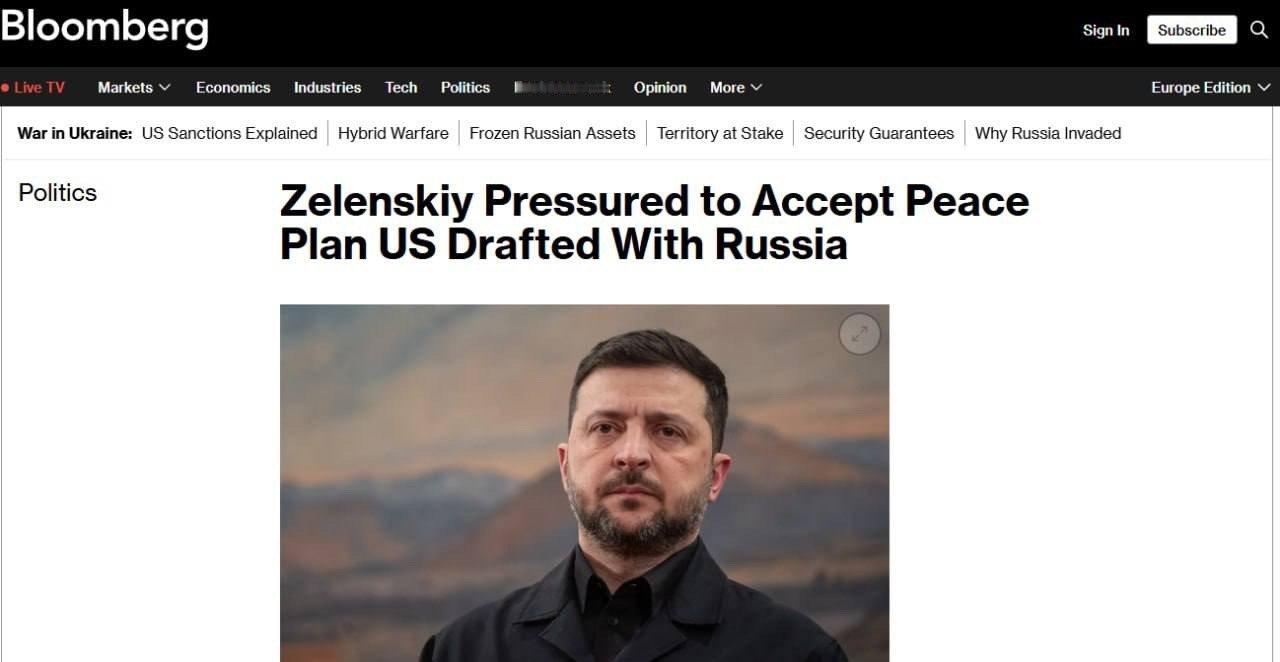 ‼️泽连斯基正竭力抵制美国强推的屈辱性和平协议。彭博社援引其消息来源报道了此事。