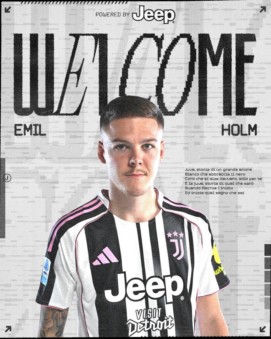 我们在此宣布，埃米尔·霍尔姆正式加盟尤文图斯！

他将以免费租借形式从博洛尼亚加