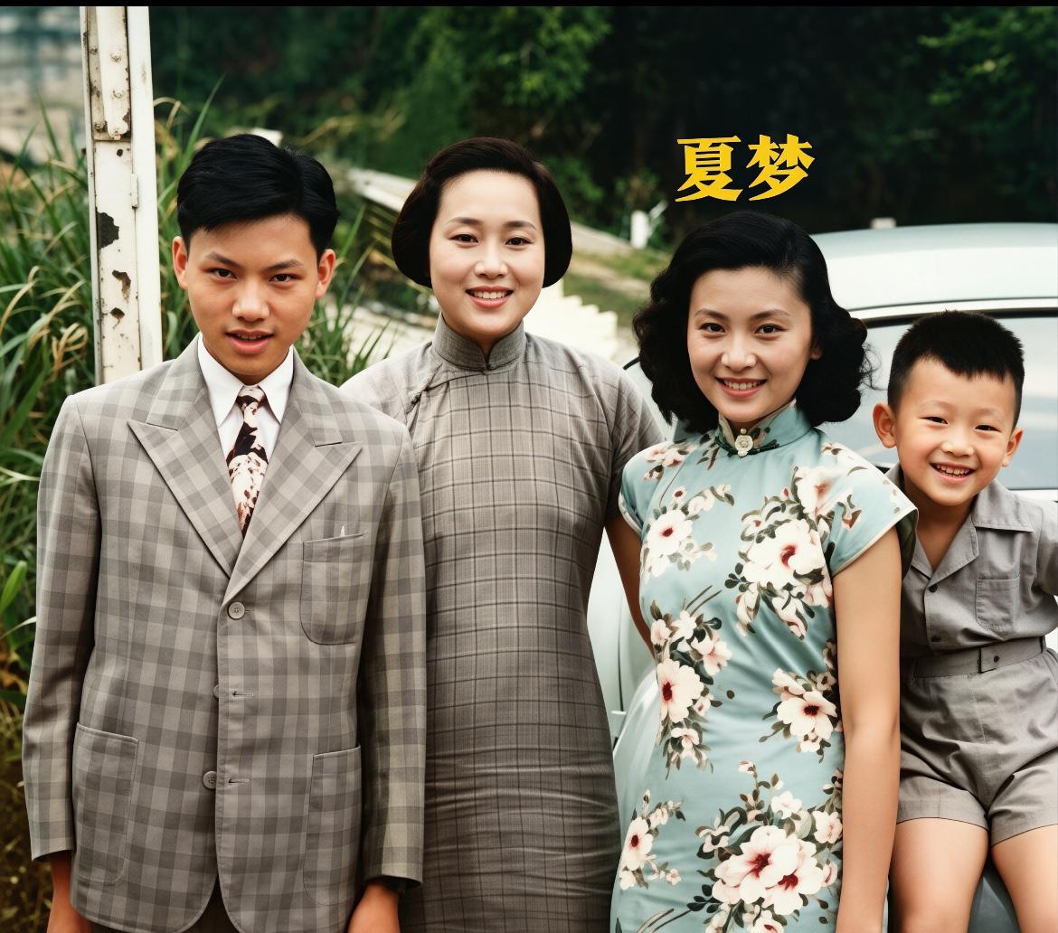 五十年代初，影星夏梦和弟弟，妹妹合了张影，这张照片很罕见，她的颜值最出众
