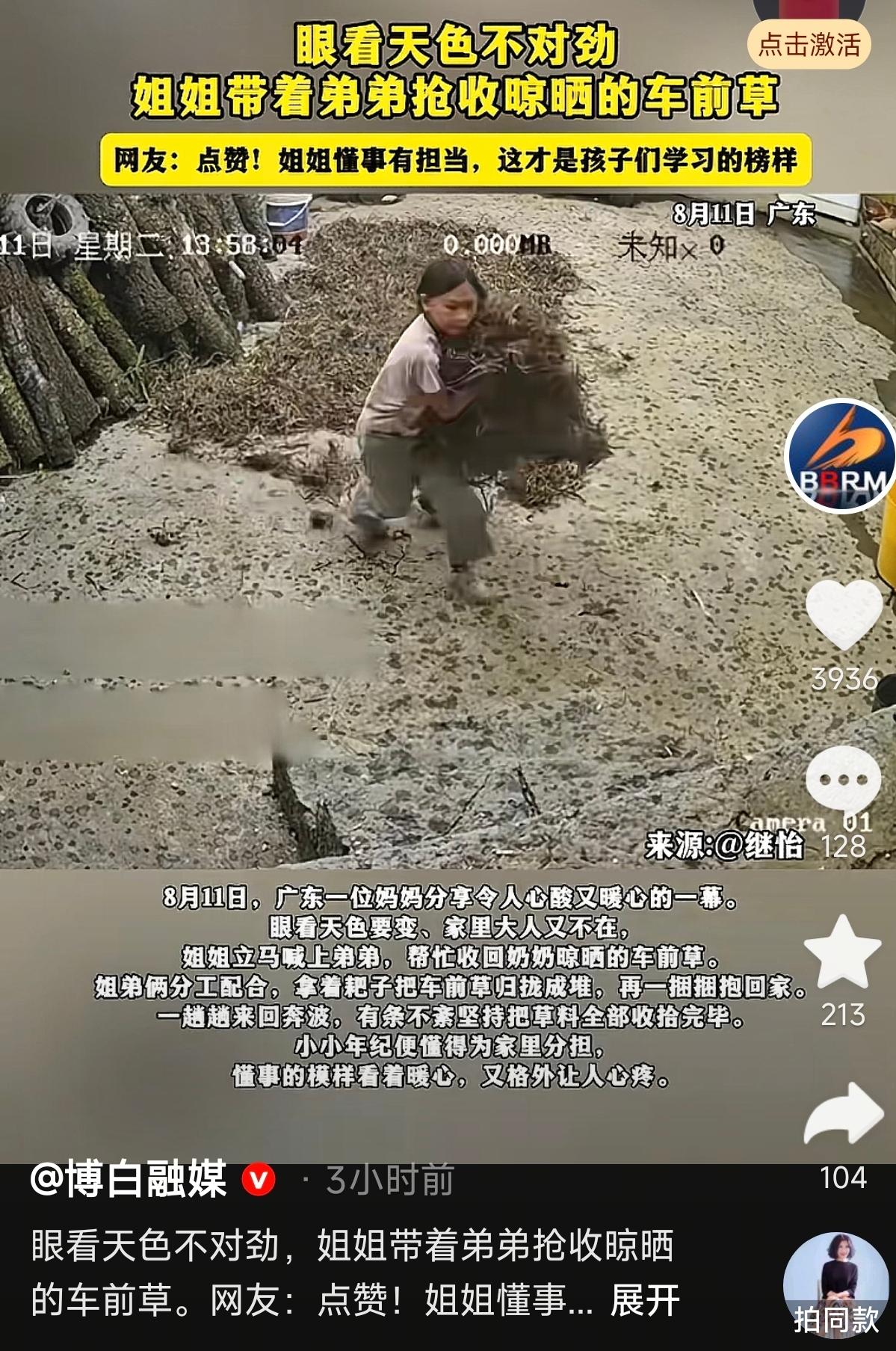 广东放暑假了，一对姐弟正在屋里看电视。突然天色暗下来，眼看暴雨就要来了，大人又不