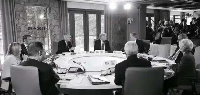 你敢信吗？G7 峰会上发生了这么戏剧性的一幕。欧盟主席冯德莱恩专门掏出来一块磁铁