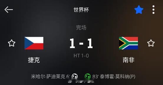 两队同积1分！捷克1-1战平南非，萨迪莱克率先破门，舒尔茨送点，莫科纳点射扳平，