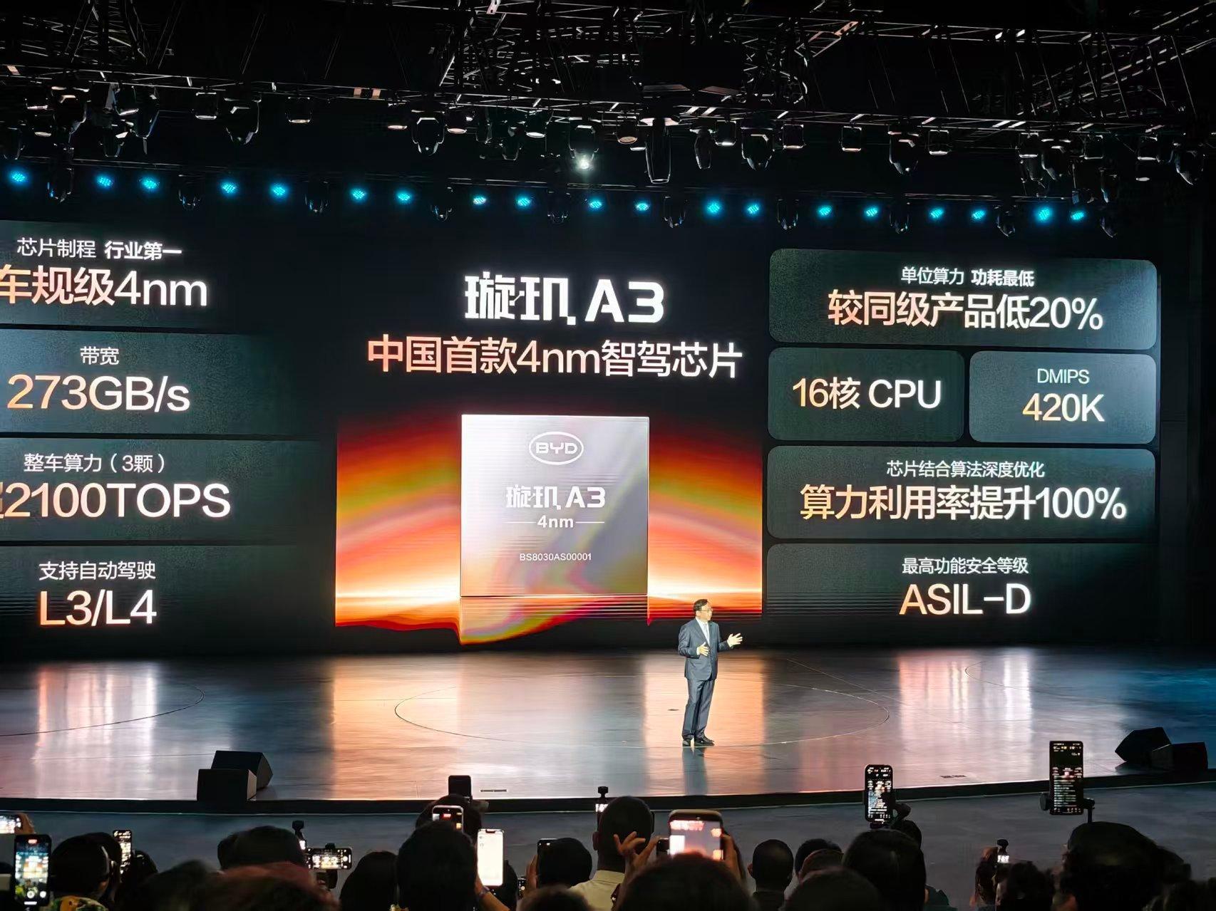 比亚迪这个4纳米的芯片也是700tops算力，不声不响芯片也整上了比亚迪自研首款