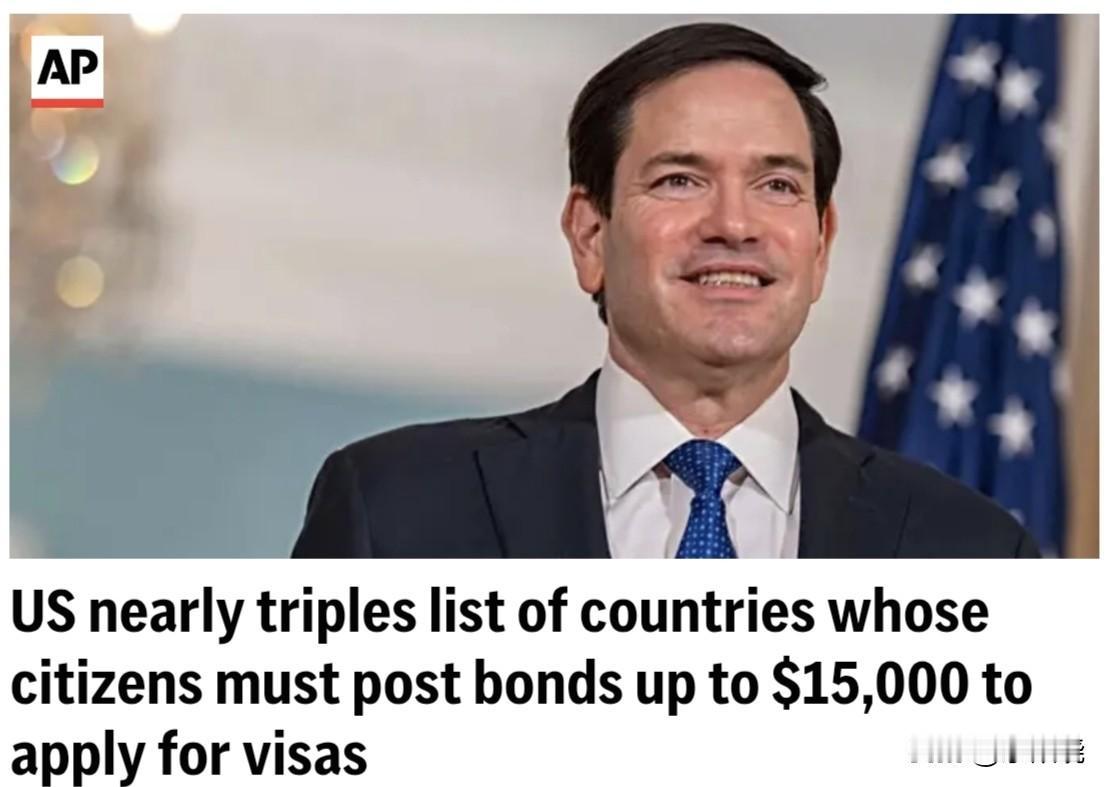 特朗普政府要求护照持有者的国家缴纳15,000美元的保证金，再申请进入美国。
