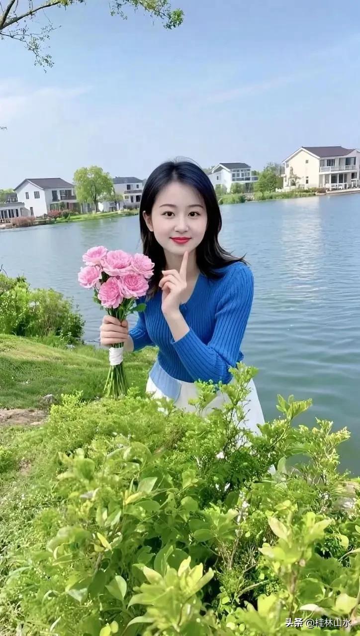 湖边美女，气质容颜满满！