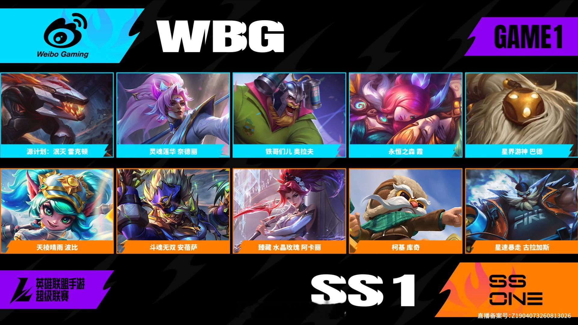 WBG对阵SS1第一场阵容BP2026WRL秋季赛英雄联盟手游赛事英雄联盟手游超