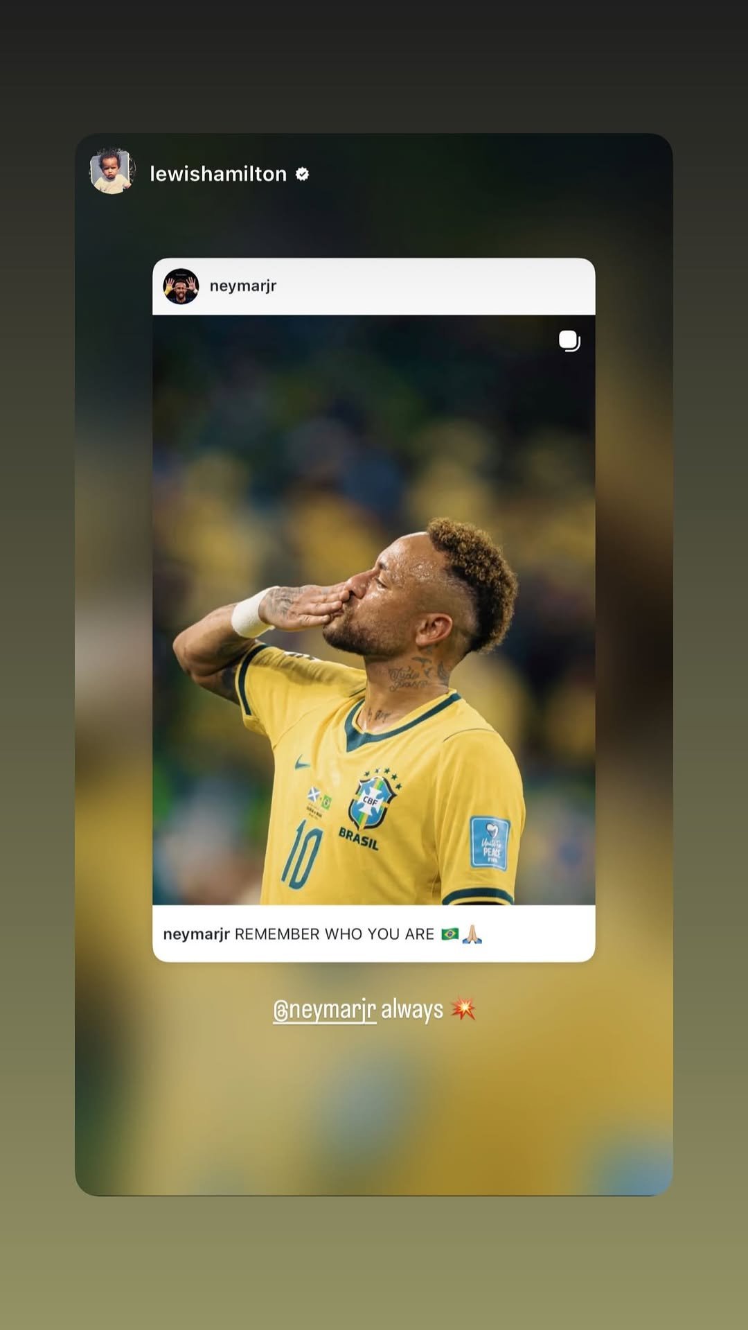 neymar 快拍更新和好兄弟汉密尔顿互动 “Remember who you 