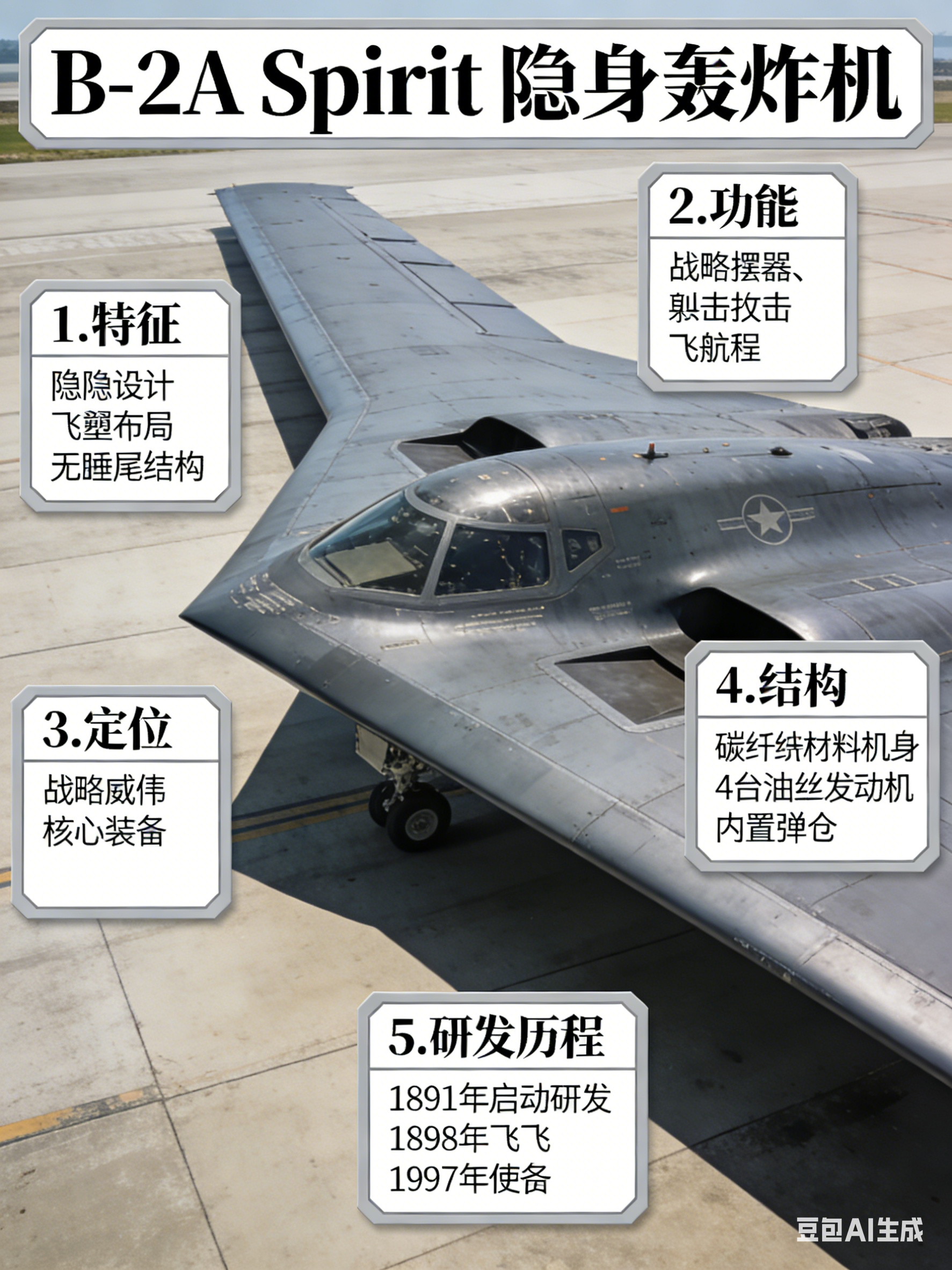 全球武器装备盘点 B-2A“幽灵”（Spirit）美国诺斯罗普·格鲁曼公司研制的