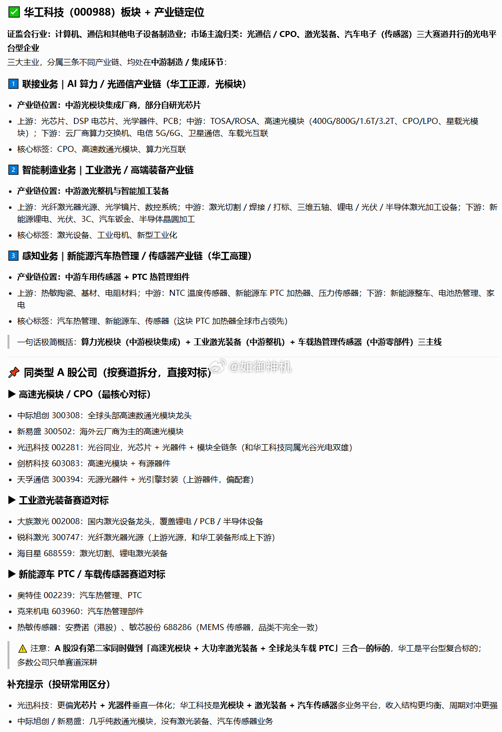 华工科技板块 + 产业链定位 