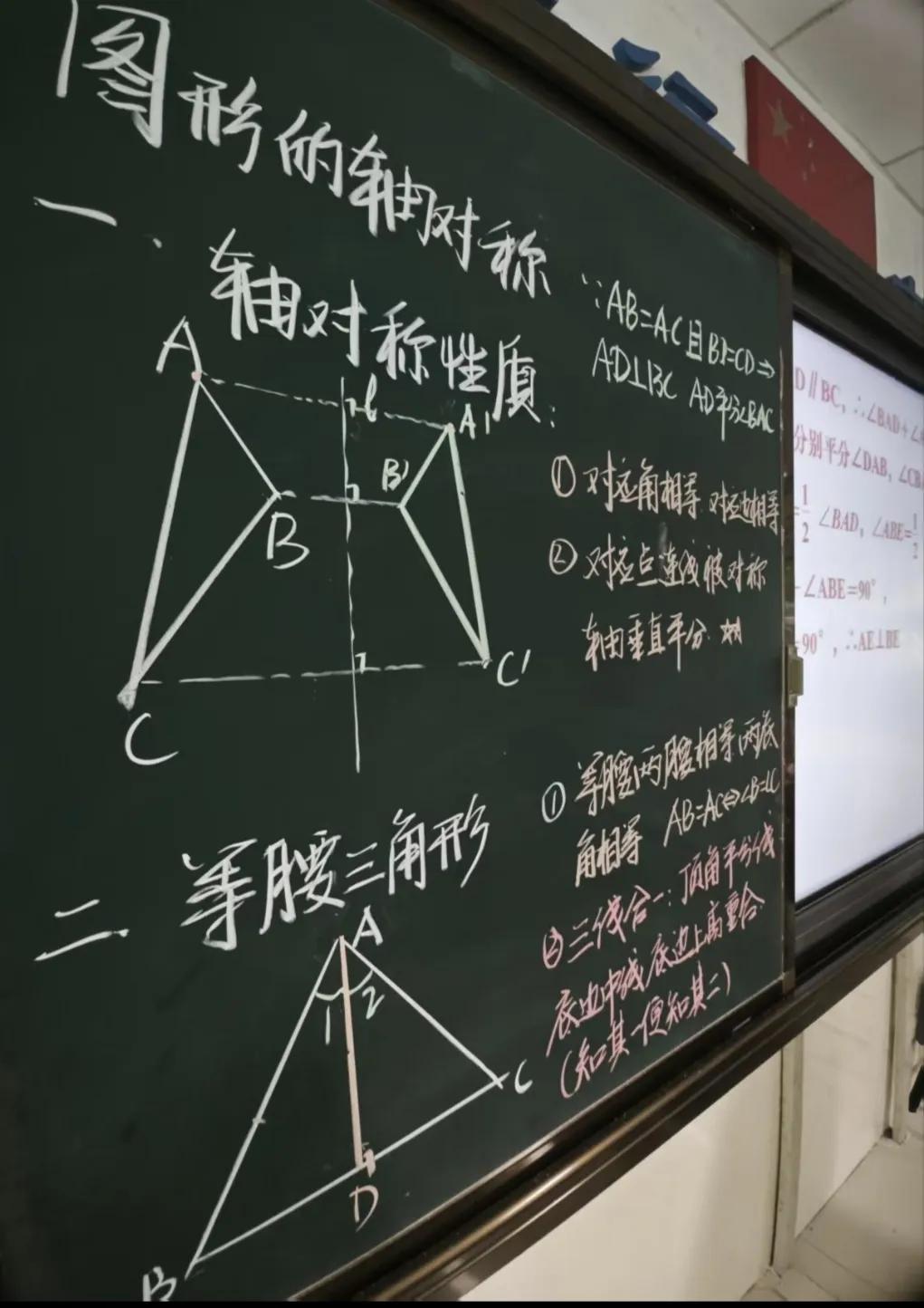 初一数学下册教学日志，第六章《轴对称图形》复习课常规板书，本章重要知识点和技能，