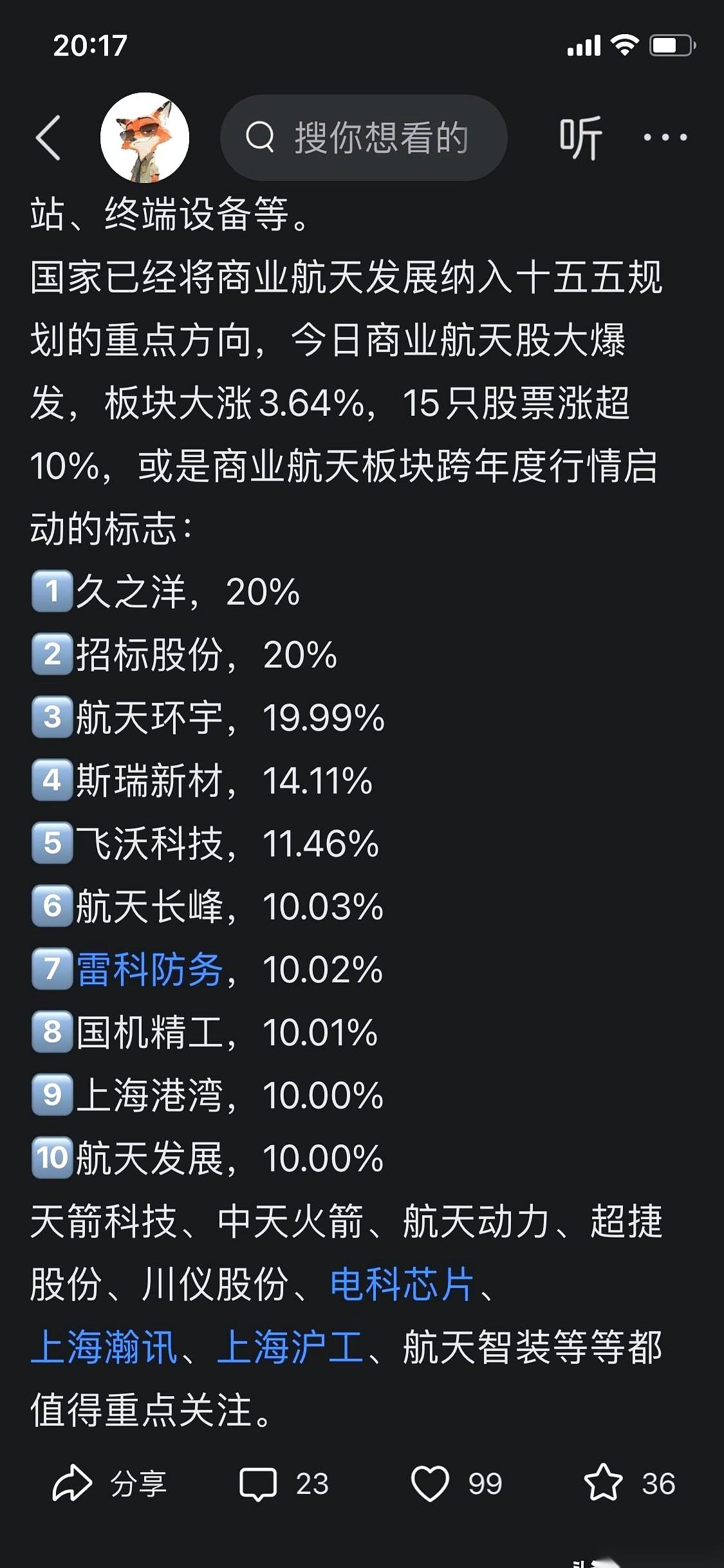 我跟你们说个事儿，今天真给我看傻了。
航天环宇，一上来就是个20cm的“大长腿”