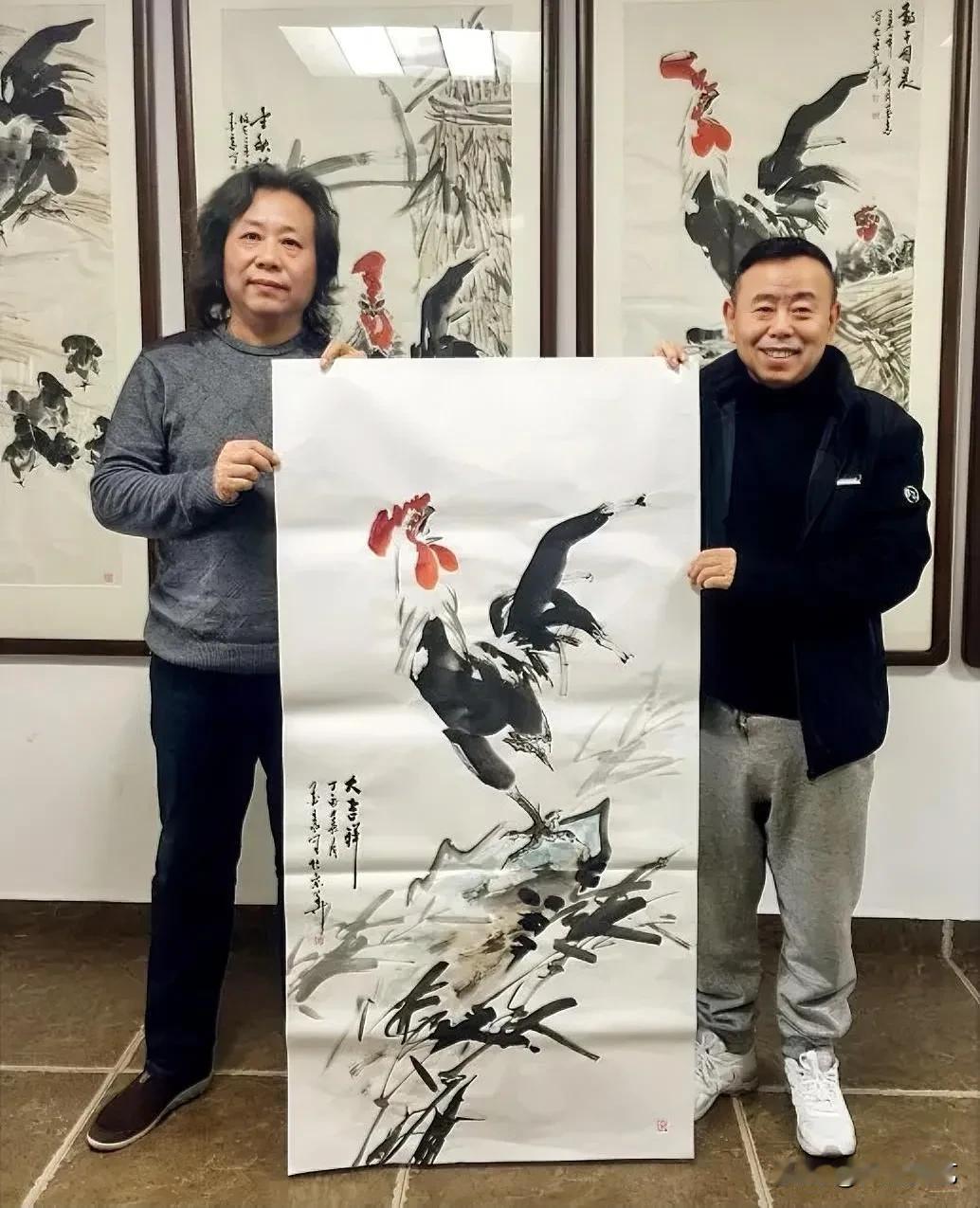 潘长江画的国画大公鸡图还挺有意思。大公鸡本身就威武霸气，是农村一霸，连黄狗见了有