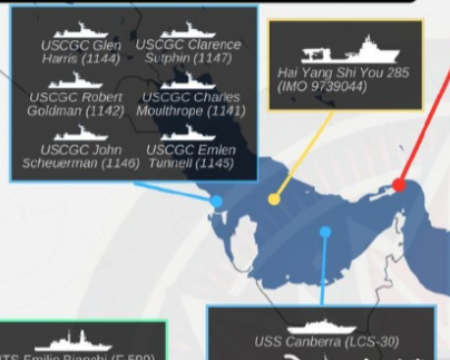 一艘中方船只赖在波斯湾不走，距离大批美舰不远，令五角大楼很不安！海图显示，一艘“