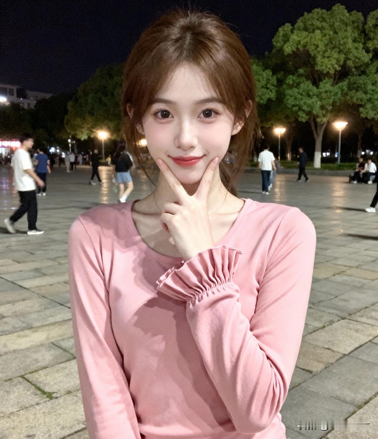 粉衣少女倚栏思，夜色如墨意悠悠。