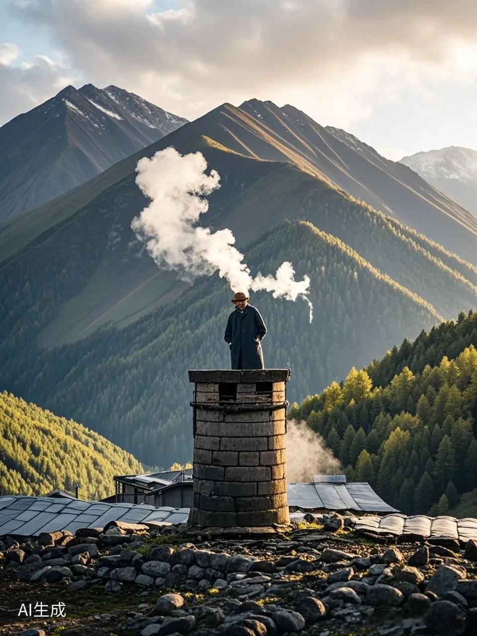 《七律  幽居遣怀》
又见炊烟上九天，依依袅袅绕西山。
舞盈陶令归乡路，歌引谪仙