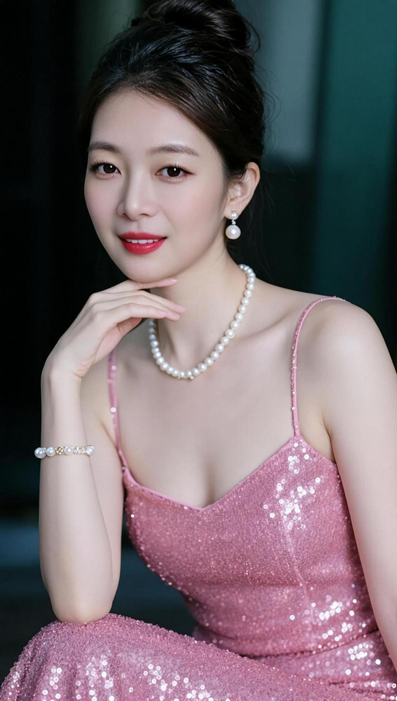 AI粉裙亮片写真 少女写真肤白貌美 甜系女孩 上热门