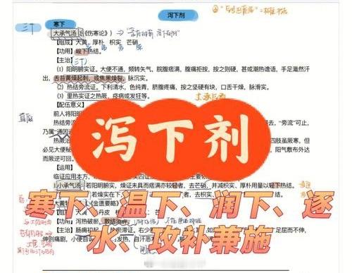 #中药方剂速记歌诀##泻下剂# 泻下剂速记歌诀：1、大承气汤--小黄识谱（芒硝 