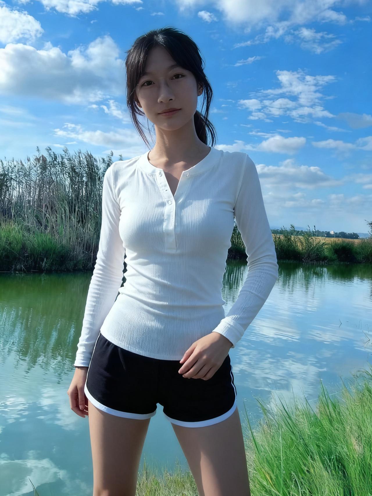 湖畔闲行日色柔，芦花漫舞惹凝眸。
风吹衣袂添幽绪，云过心田起淡愁。
心事深藏如碧