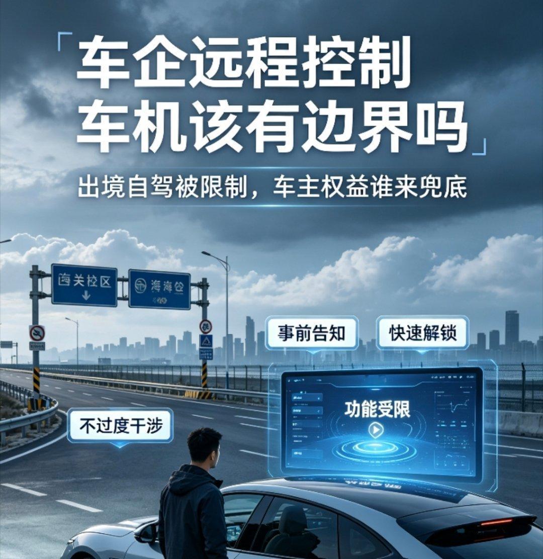 车企远程控制车机该有边界吗最近新能源车车主出境自驾，车机功能被厂家远程限制的事吵