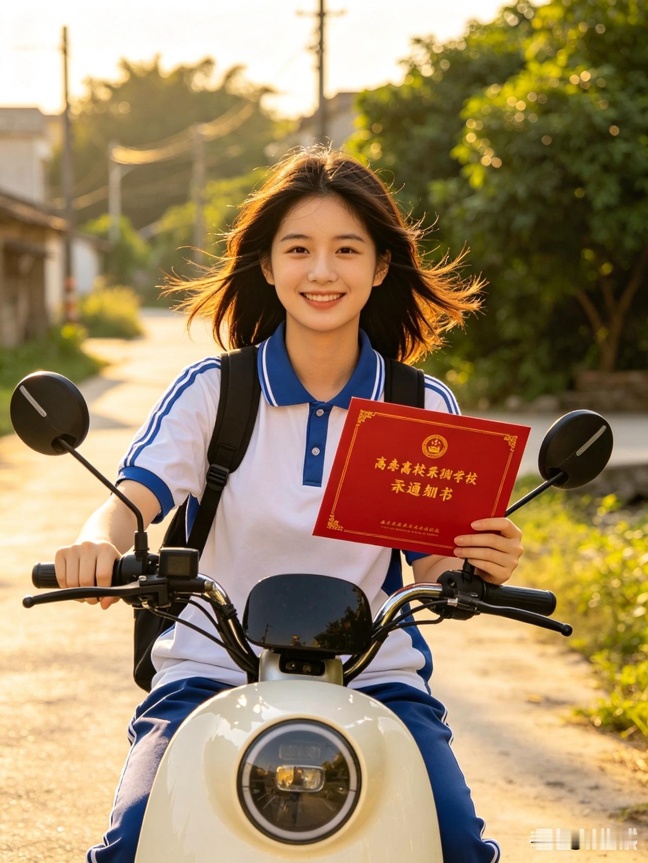 高考取得好成绩，录取通知书来了，兴高采烈回家报喜。