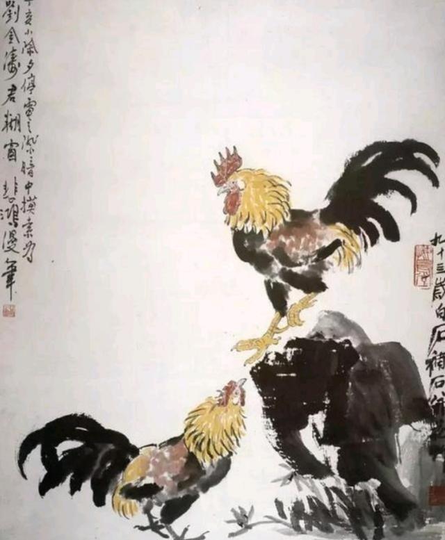 1947年，徐悲鸿刚提笔画完两只公鸡，突然停电了，于是便封笔作罢，一直到去世时都