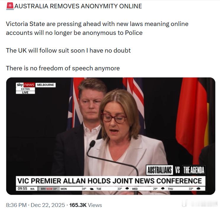 澳大利亚取消网络匿名维多利亚州正推进新法律，这意味着网络账户将不再对警方匿名。毫