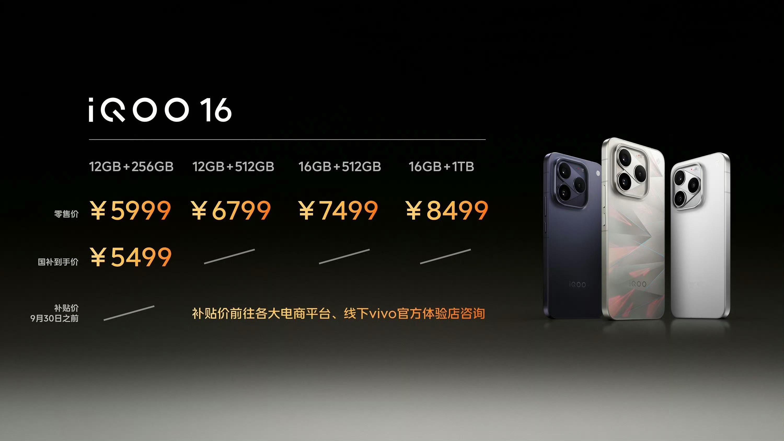 iQOO 16刚发布，5999元起售，国补后到手5499元，产品力确实在线，但如