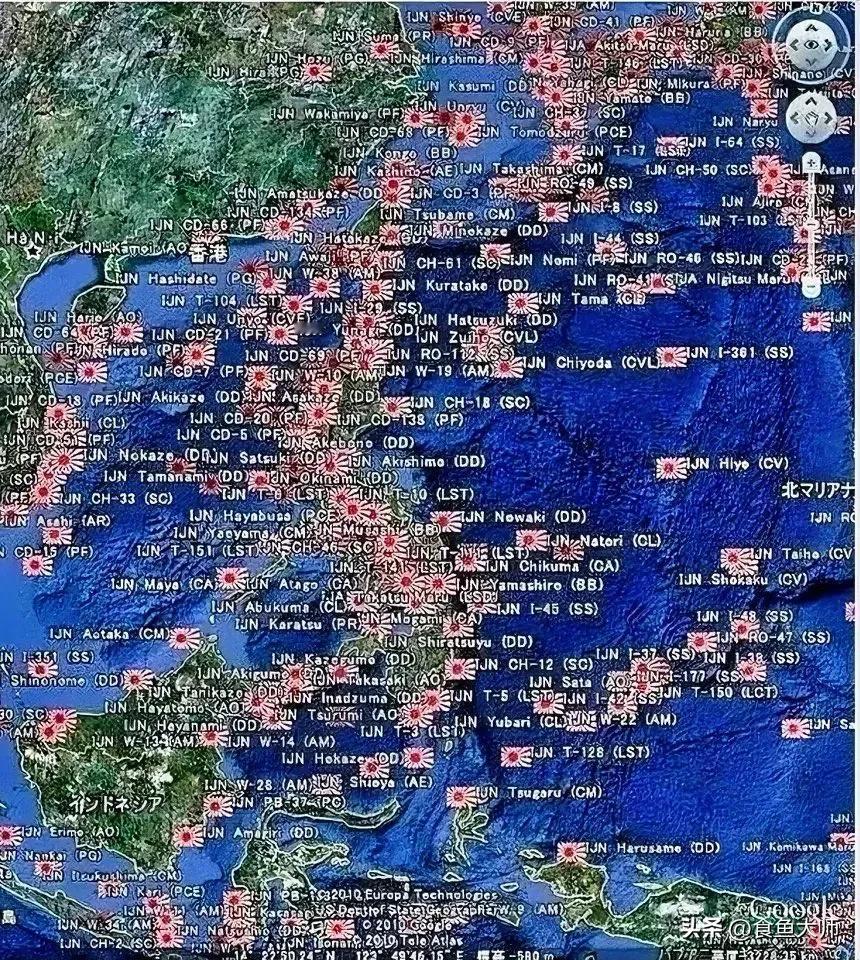 这张是二战时期日本军舰被击沉的位置图日本海地图 硫磺岛海战 日本侵略开端 日本战