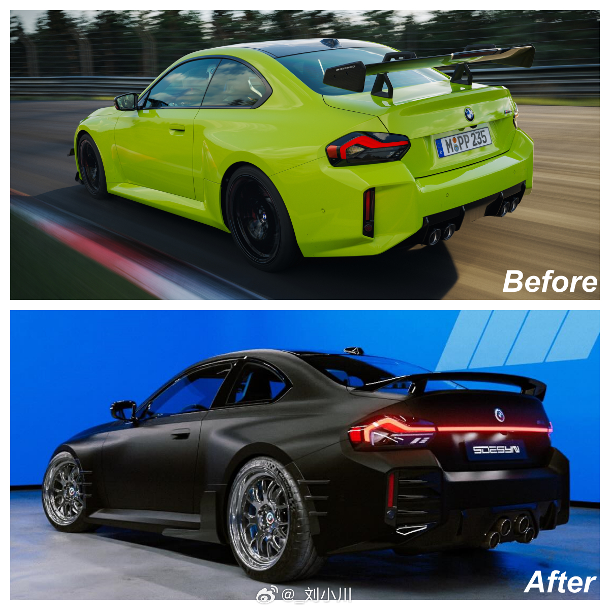 宝马宝马M2 宝马M2，勺子前灯 vs 蛇眼前灯，左右分立尾灯 vs 贯穿一体尾