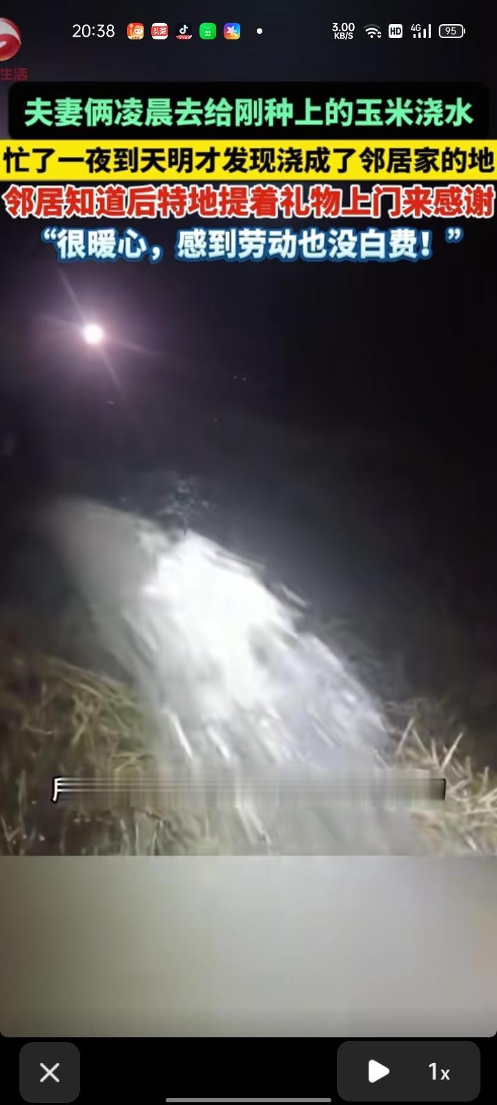 6月9日，新乡市原阳县。夫妻俩凌晨去给刚种上的玉米浇水，没想到忙了一夜到天亮才发