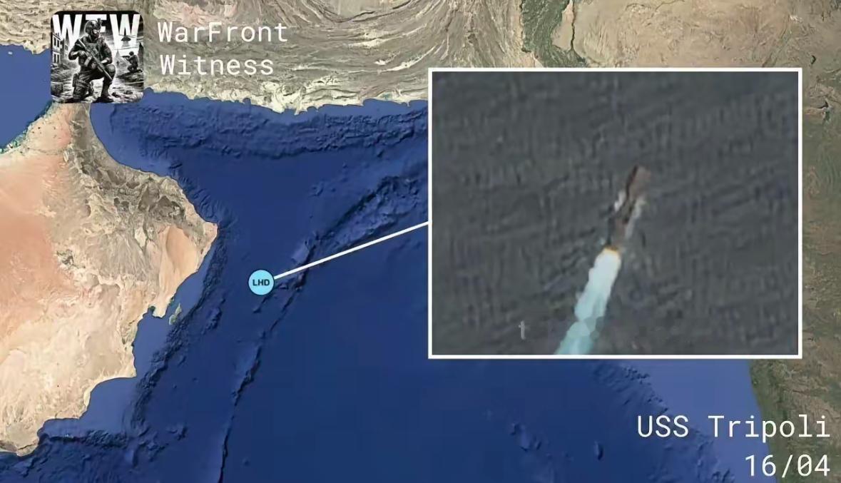 搭载着第31美国海军陆战队远征分队的美国海军“的黎波里”号两栖攻击舰，正在阿曼湾