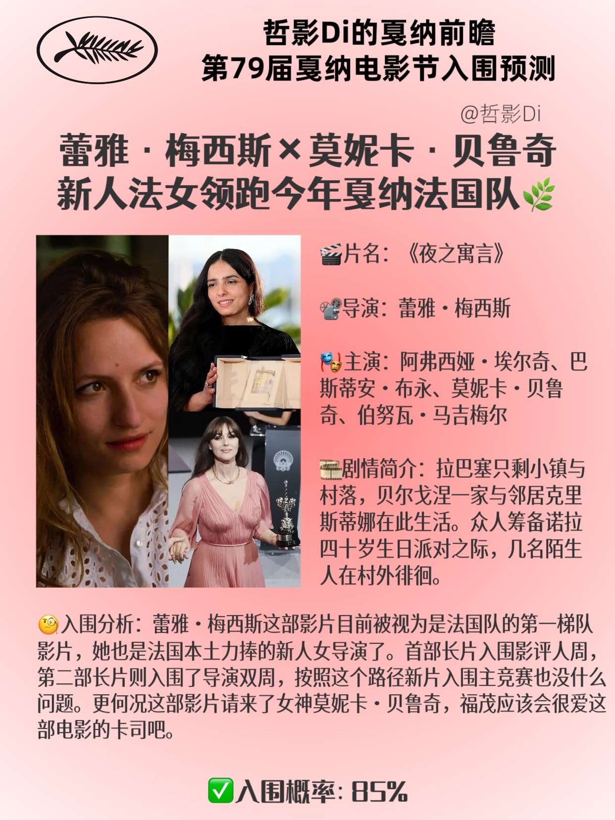 【哲影Di的戛纳电影节前瞻】第79届戛纳电影节入围预测（十八） 🎬片名：《夜之