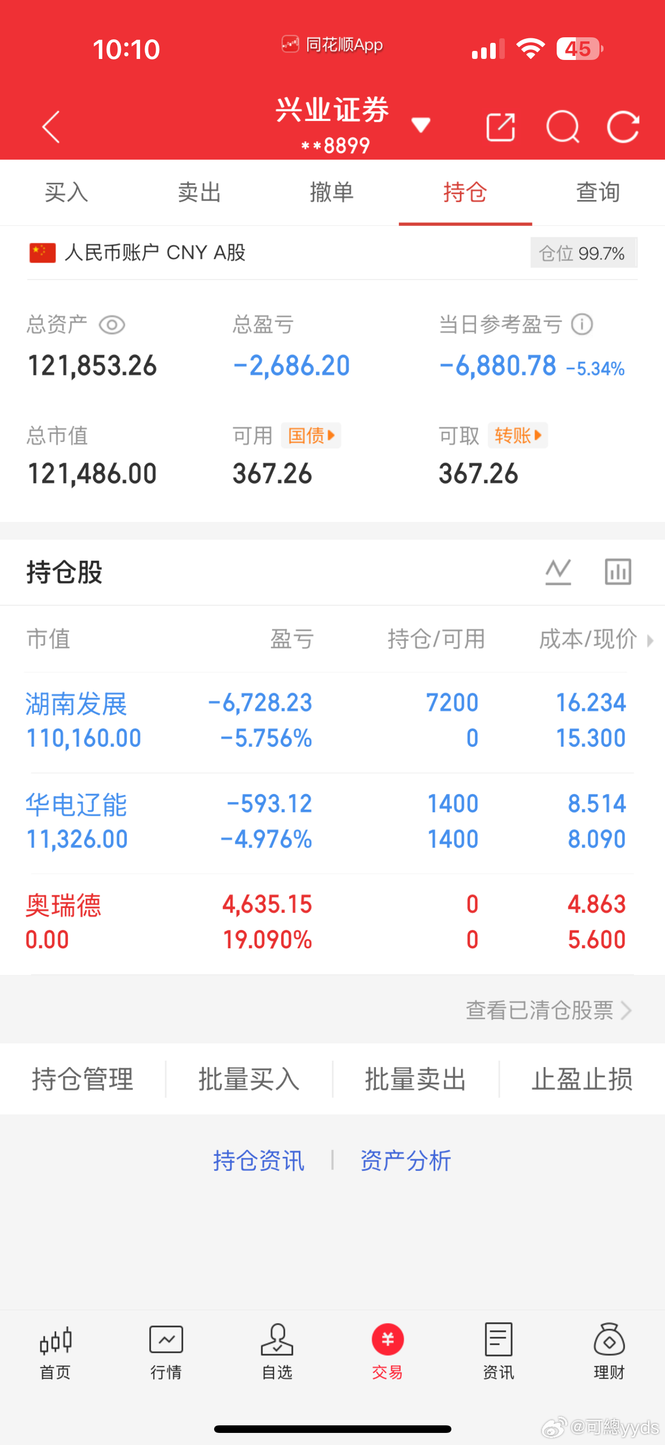 从十万到百万第6天｜3月30日上午取关奥瑞德，锁仓华电辽能，做T湖南发展盘中高点