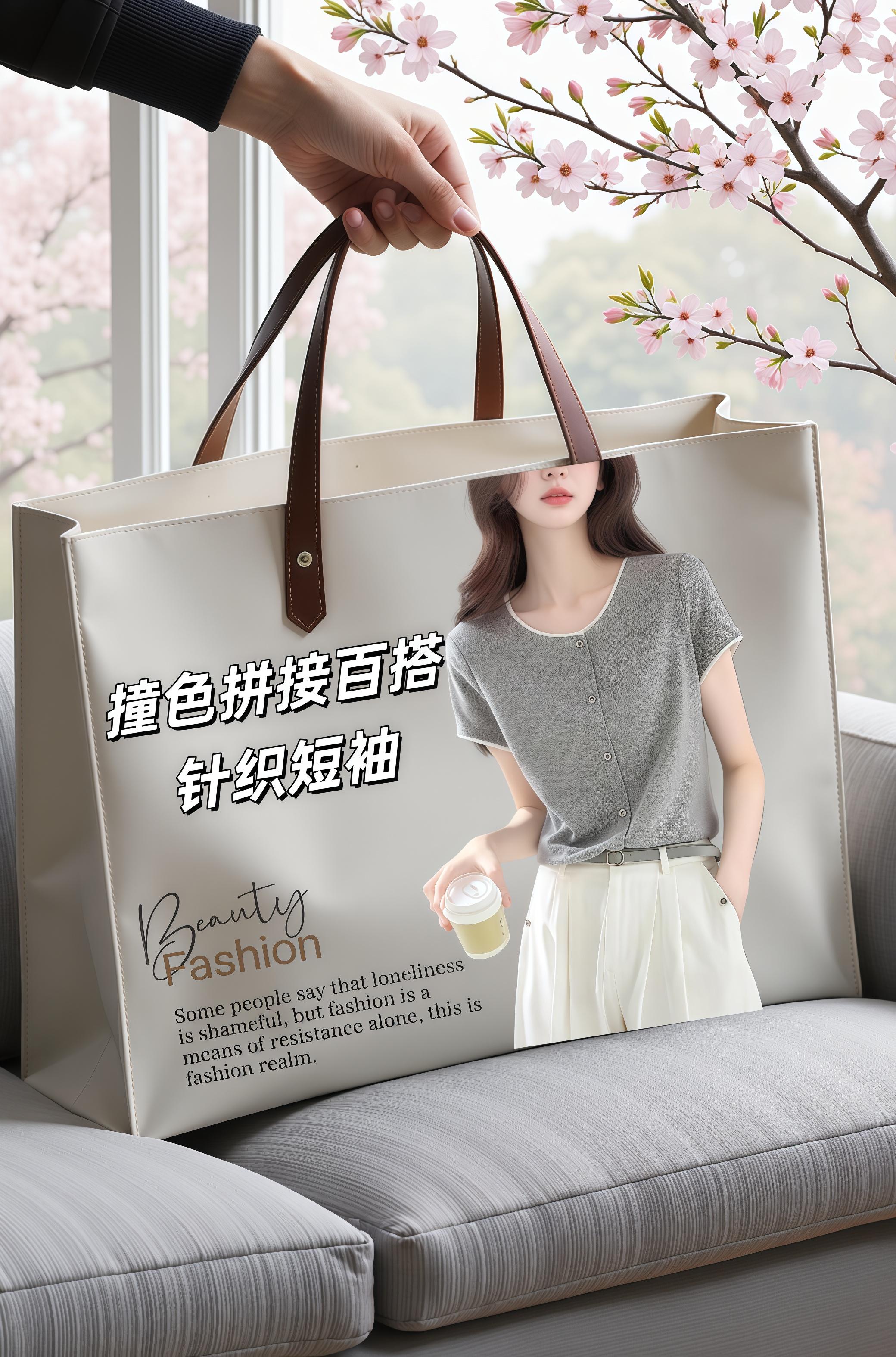 简约不简单，这款灰色短袖T恤，是夏日里的清爽存在。圆领搭配精致纽扣，勾...