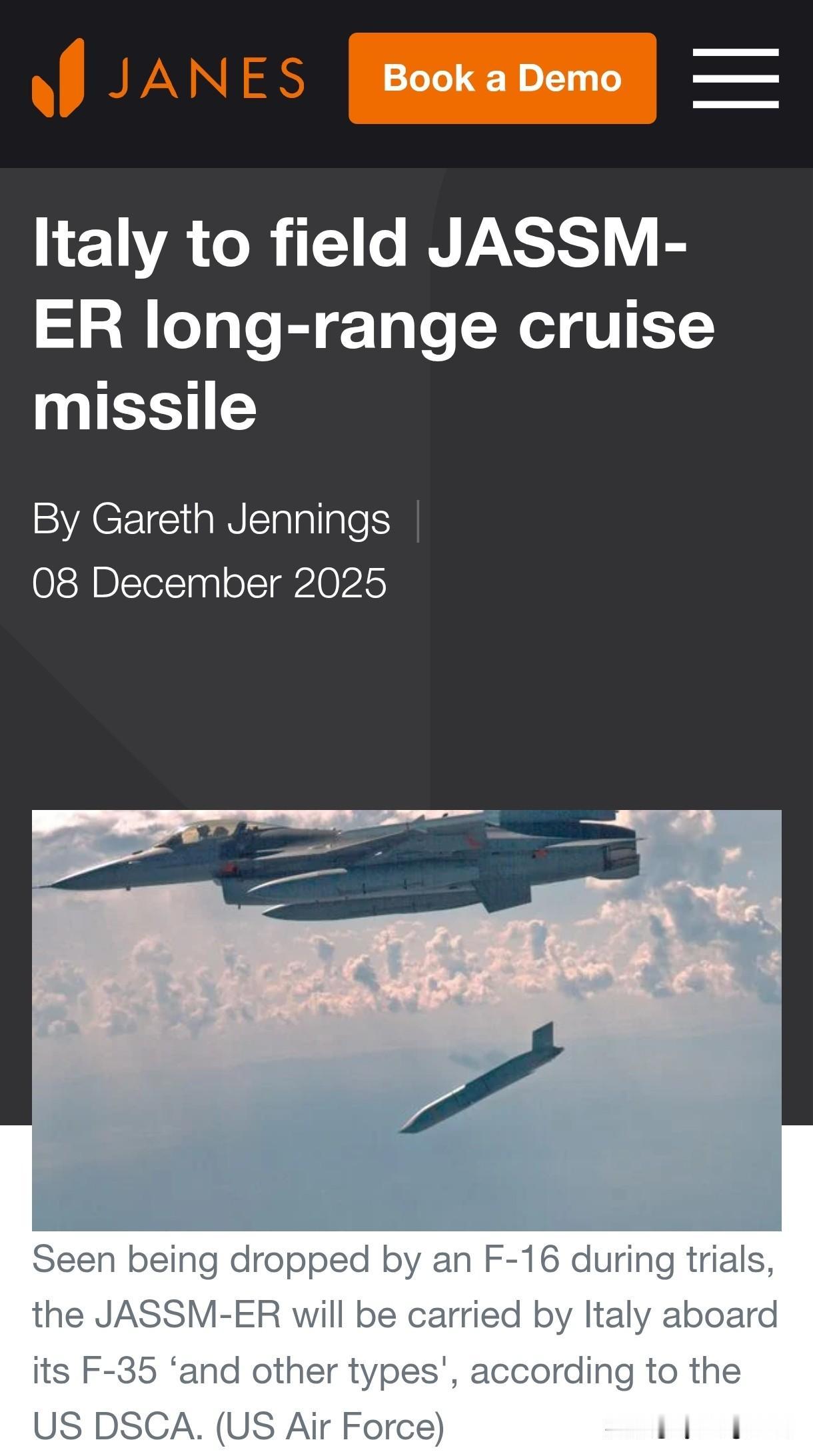 🚀🇺🇸🇮🇹 美国已批准向意大利出售JASSM-ER巡航导弹。

12月