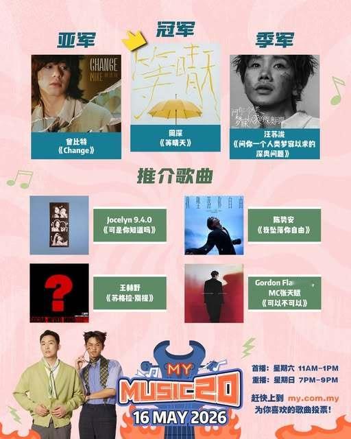 周深新歌《等晴天》马来西亚电台MY FM本周《MYFMMusic20》夺冠周深2